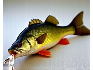 Bass fish next to a fishing lure