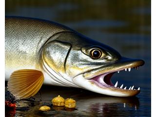 Northern Pike fish next to a large spoon lure