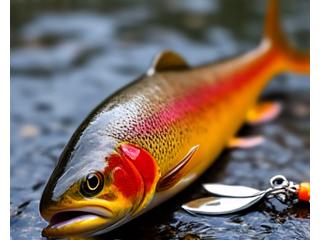 Trout fish next to a spinner lure