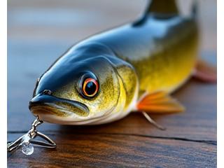 Walleye fish next to a jig lure
