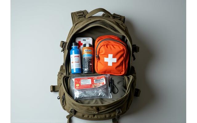A professionally packed 72-hour survival backpack, ready for emergency scenarios.