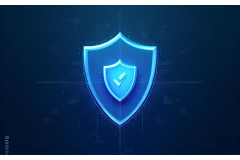 Abstract digital shield icon representing data protection and privacy, with lines connecting to various data points.