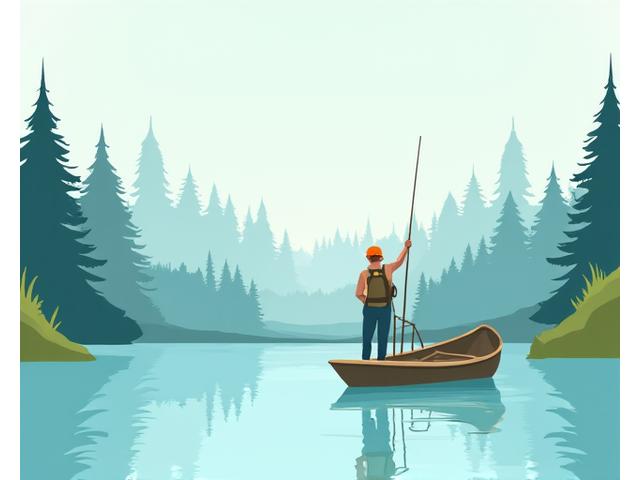 A graphic illustration of a person holding a fishing rod in a boat on calm water, with a subtle shield icon overlay, representing safe and responsible guided tours.