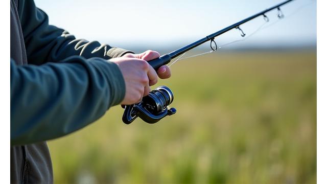 An angler demonstrating proper casting technique with a spinning rod
